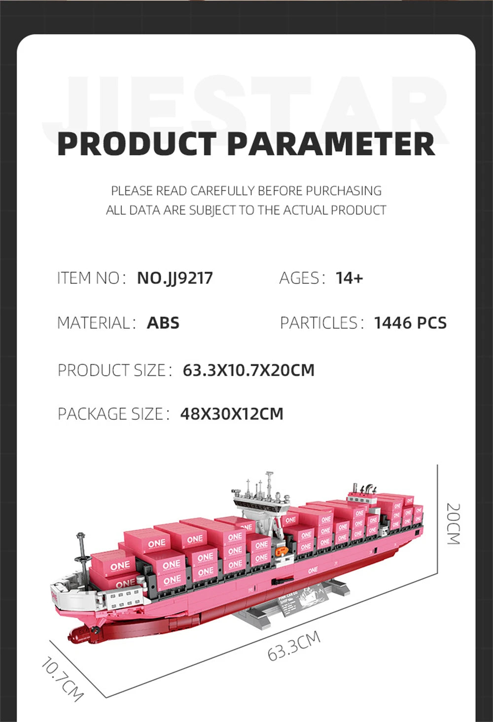 JIESTAR JJ9217 Bloques de Construcción de Modelo de Buque Portacontenedores