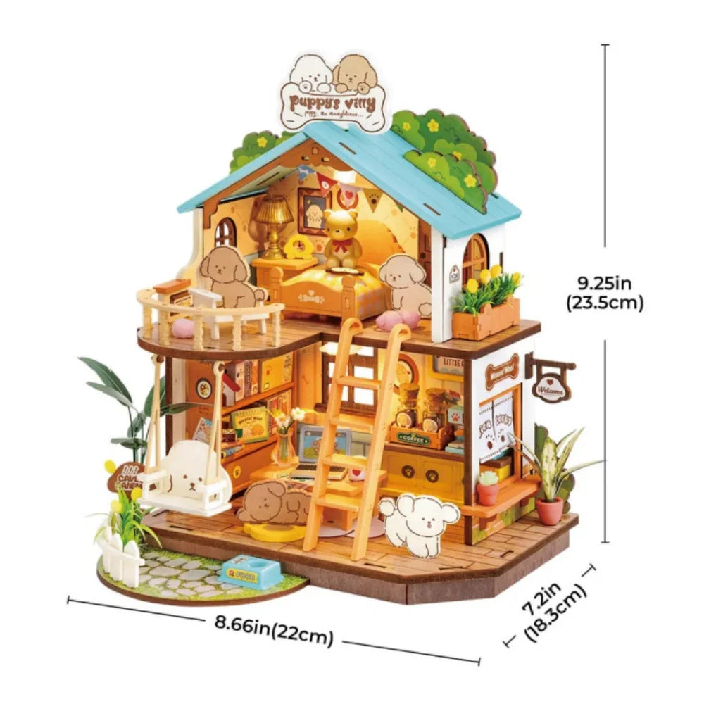 Robotime Rolife Kit de casa de muñecas en miniatura DIY, Villa acogedora para cachorros Rolife, regalo increíble para niños, casa en miniatura DIY para adultos