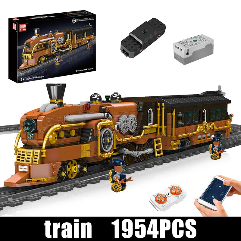 Mould King 12046 Tren técnico de juguete, tren Steampunk motorizado