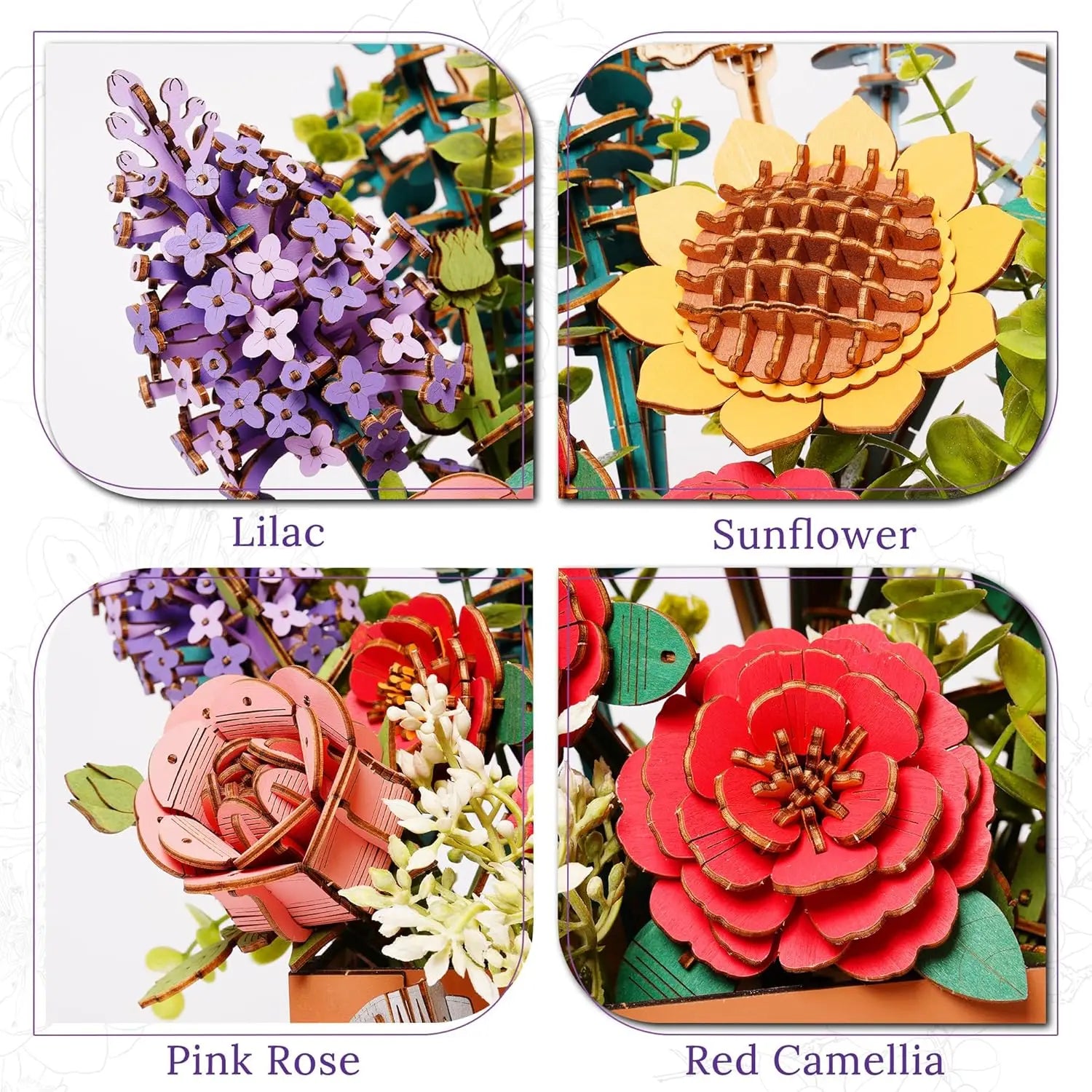 Robotime-rompecabezas de madera 3D de flores, Kits de modelos de ramo Artificial, Kit de construcción de rompecabezas de madera para mujer, cumpleaños del Día de San Valentín