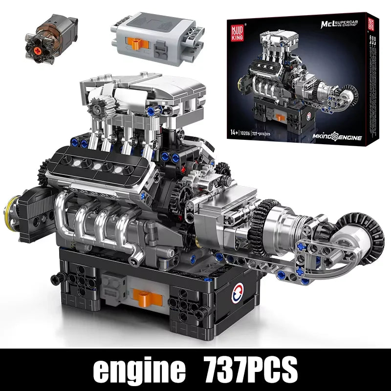 Mould King 10206, pieza técnica de coche, juguetes, coche deportivo motorizado MCL V8, bloques de construcción de motor