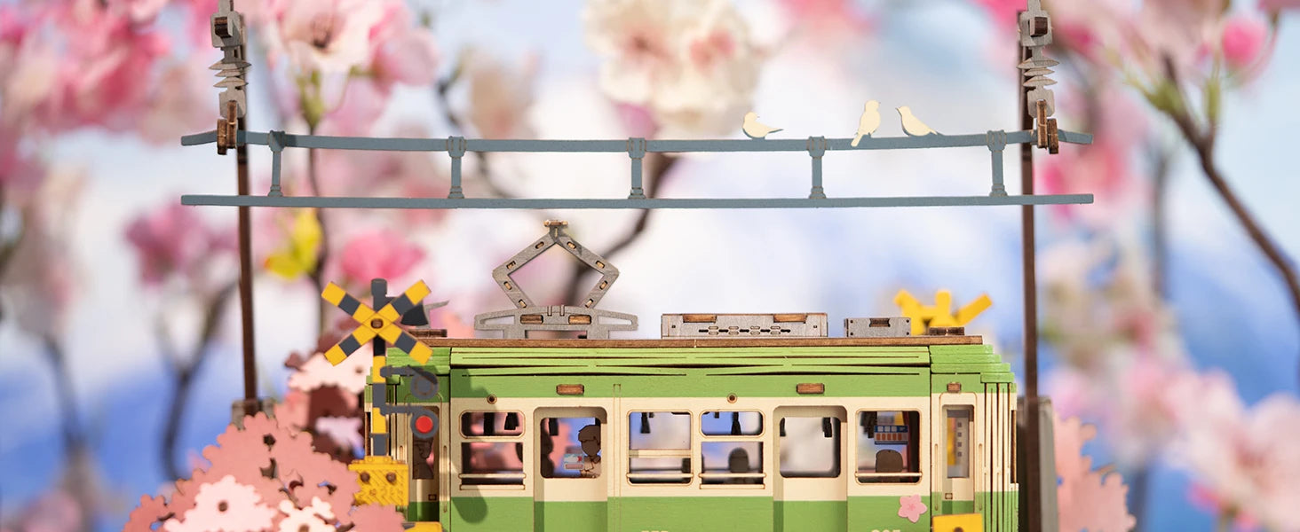 Robotime-rompecabezas 3D Sakura Journey, modelo DIY, juguete de construcción con luz LED, Kits de artesanía de madera, Hobby de Tram para niños, regalo de rompecabezas