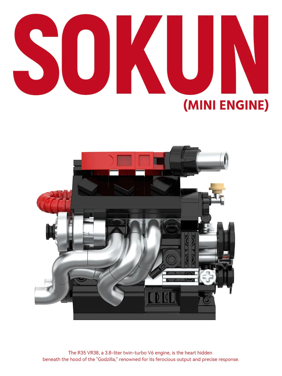 Bloques de Construcción de Motor R35 VR38 de 318 Piezas, PB8869E, Superauto Técnico SOKUN, Ladrillos Decorativos de Motor de Vehículo