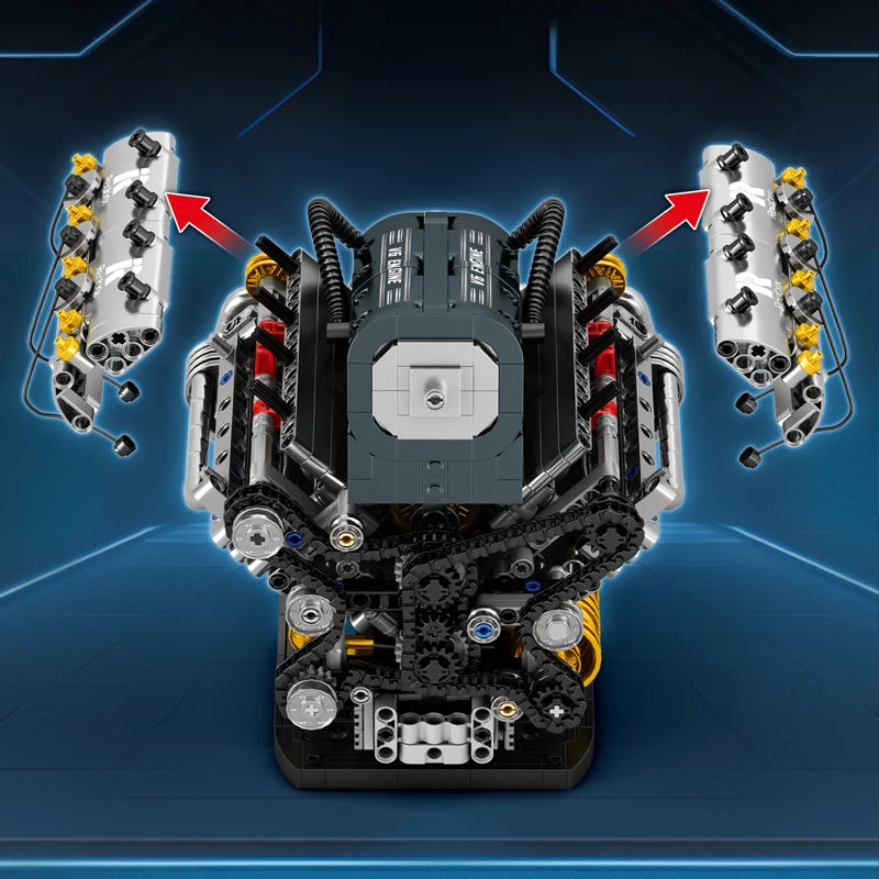 Set de Bloques de Construcción de Motor V6 con Soporte, Adorno Coleccionable para Escritorio