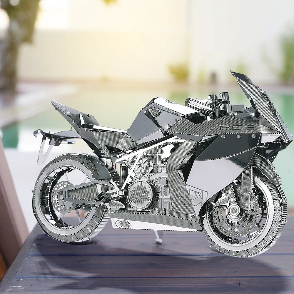 Piececool-rompecabezas de Metal 3D modelo de ensamblaje de motocicleta de plata