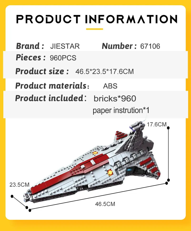 JIESTAR 67106 - Nave Espacial de Juguete, Bloques de Construcción Técnicos, Modelo de Nave de Ataque Venator de Alta Tecnología