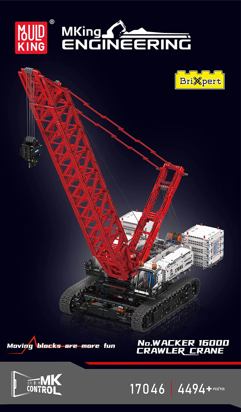 Mould King 17046 juguetes técnicos para coche, Wacker de Control remoto, grúa Crawer 16000, juego de bloques de construcción de ladrillos