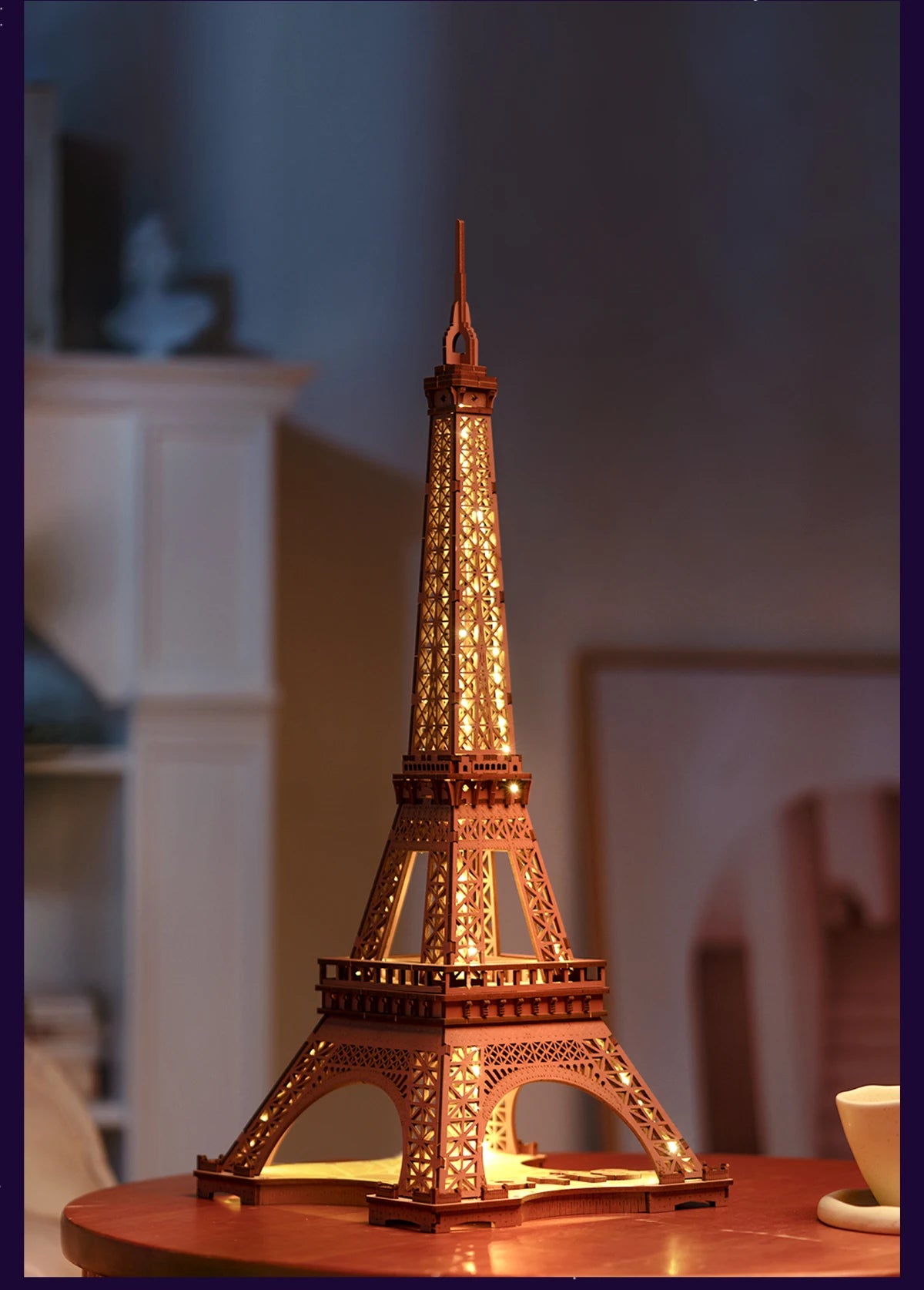 Robotime-Juego de rompecabezas de madera 3D, noche de la Torre Eiffel, modelos 1:638 para niños y adultos, Kits de manualidades DIY, regalo DIY con luz