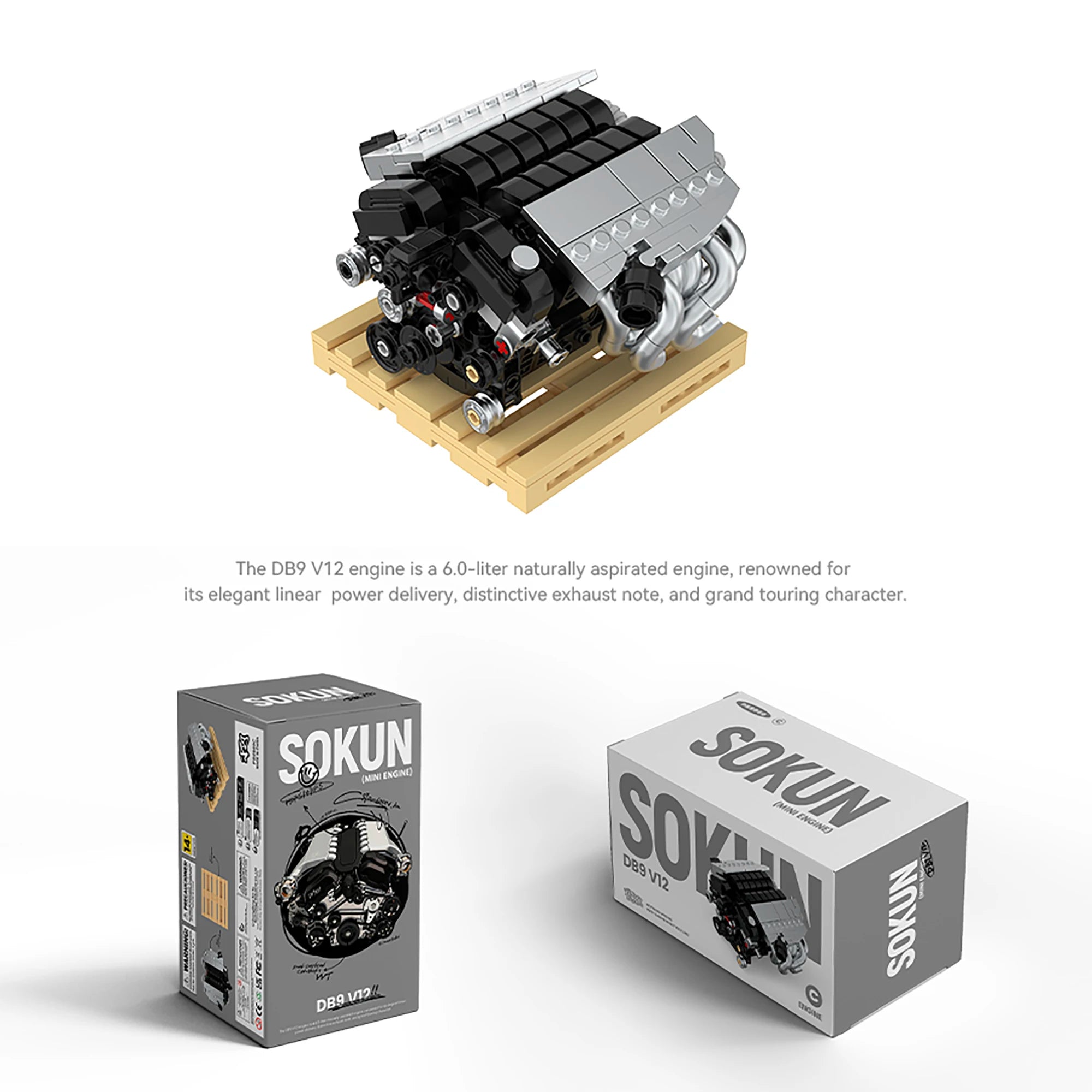 375 Piezas de Bloques de Construcción de Motor DB9V12 PB8869C, Superauto Técnico SOKUN