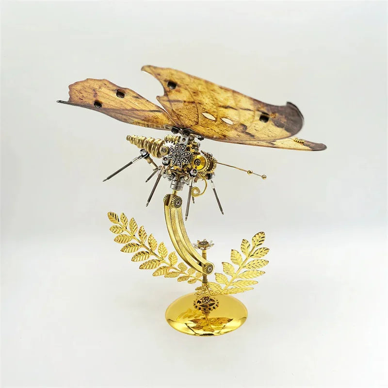 Kit de modelo de rompecabezas de Metal 3D con mariposa y hoja muerta Steampunk