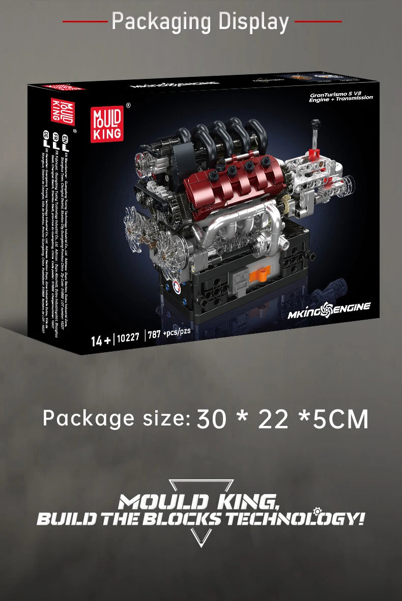 Mould King 10227 juguetes técnicos de motor de coche, motor motorizado V8