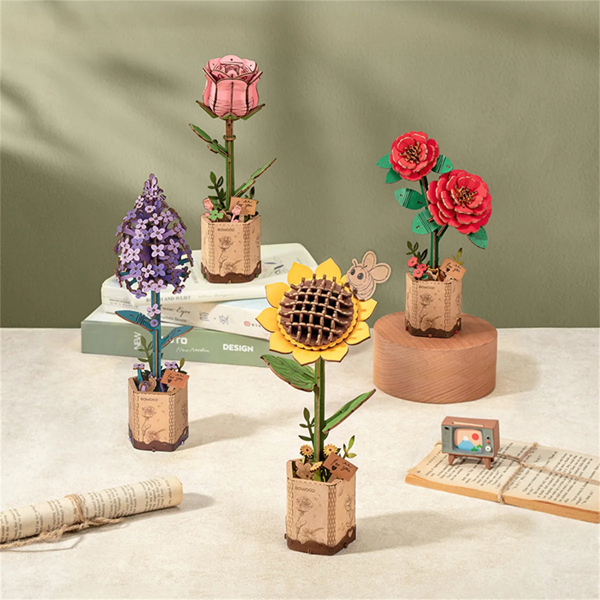 Robotime Rowood Ramo de flores de madera Rompecabezas de madera 3D Kits de manualidades de madera para adultos Decoración del hogar