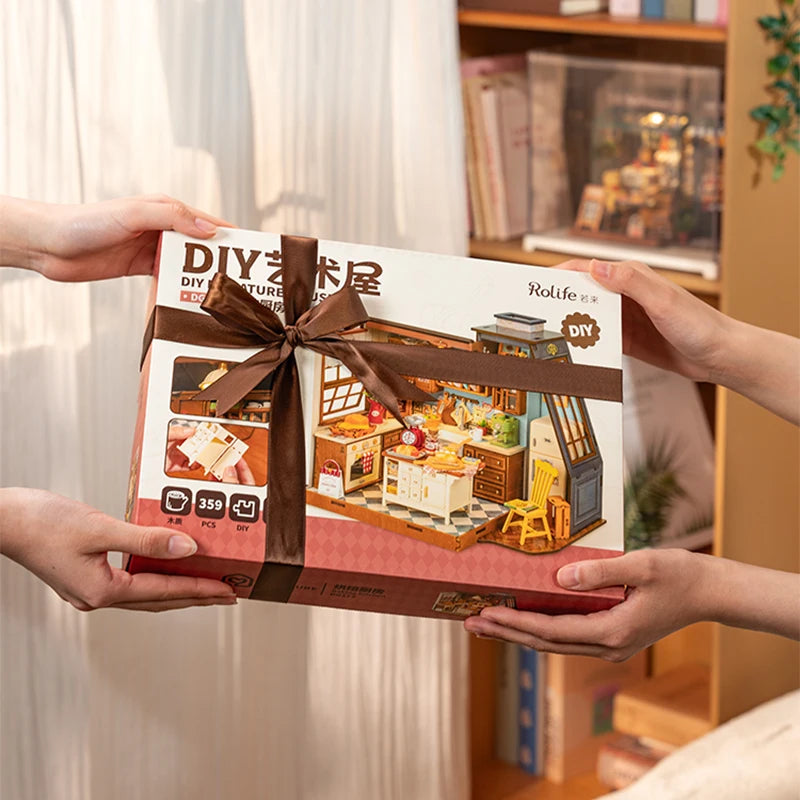 Robotime Rolife, cocina para hornear, Kit de casa de muñecas en miniatura DIY, manualidades, pasatiempos, regalo increíble para mujeres y niños DG172