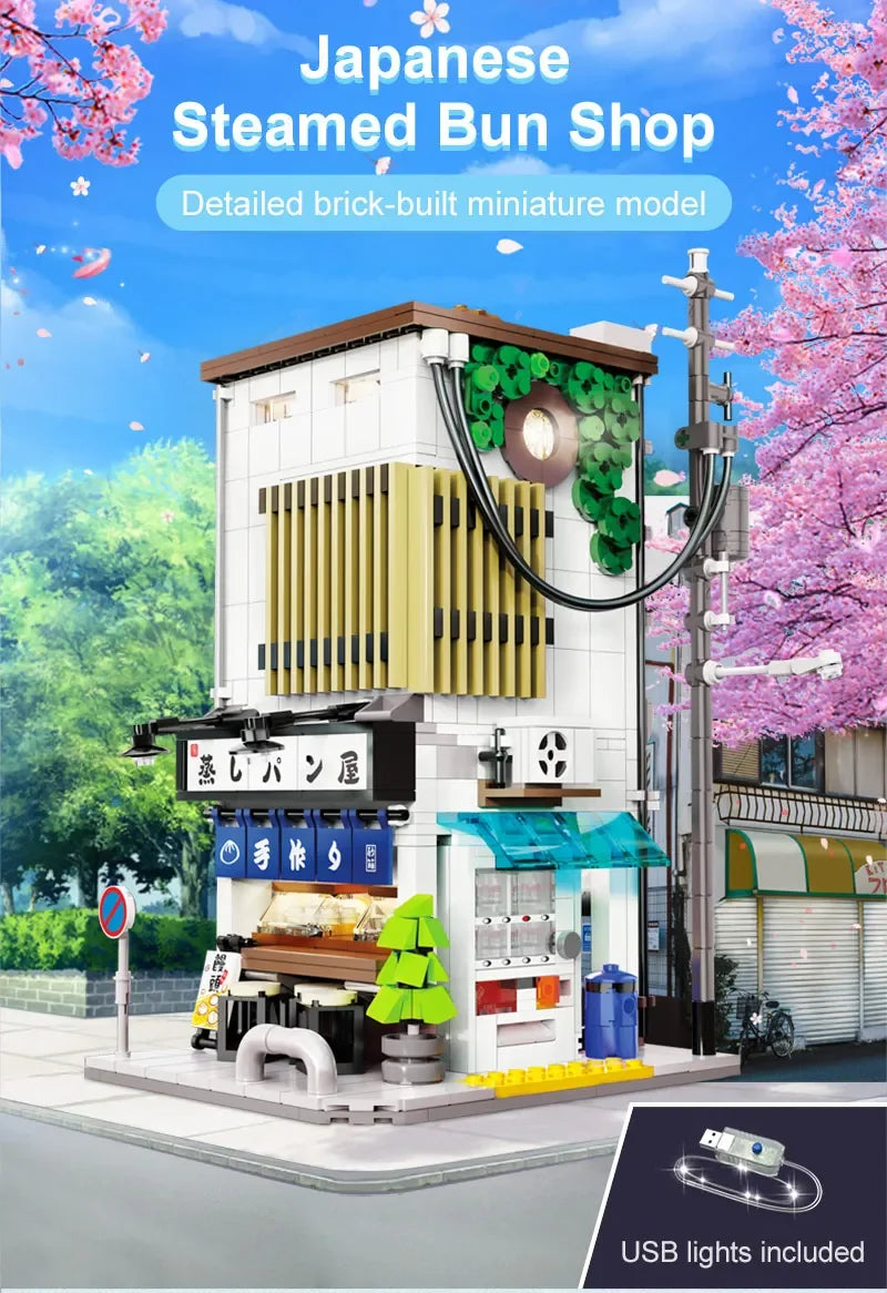 CAJA Cada City LED japonés casa de bollos al vapor arquitectura bloques de construcción amigos tienda figuras ladrillos