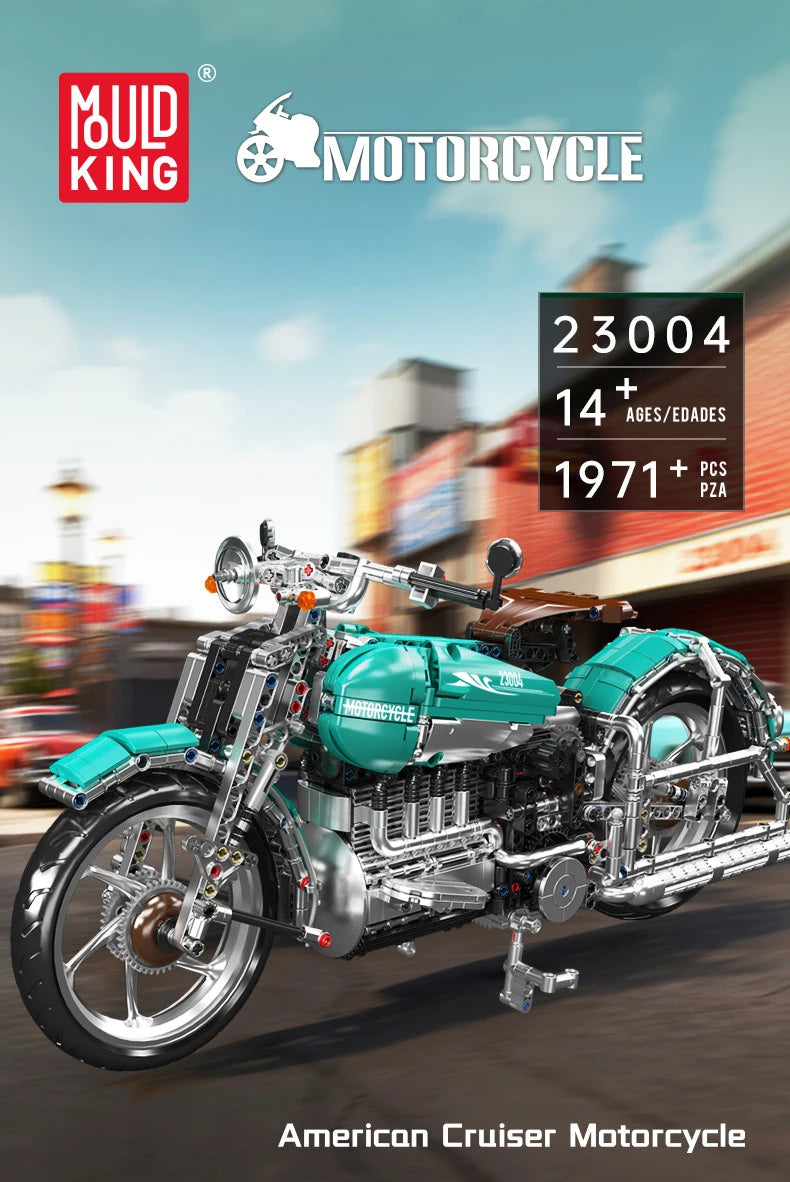 Mould King 23004 juguetes de coche técnico, conjunto de bloques de construcción de motocicleta American Cruise
