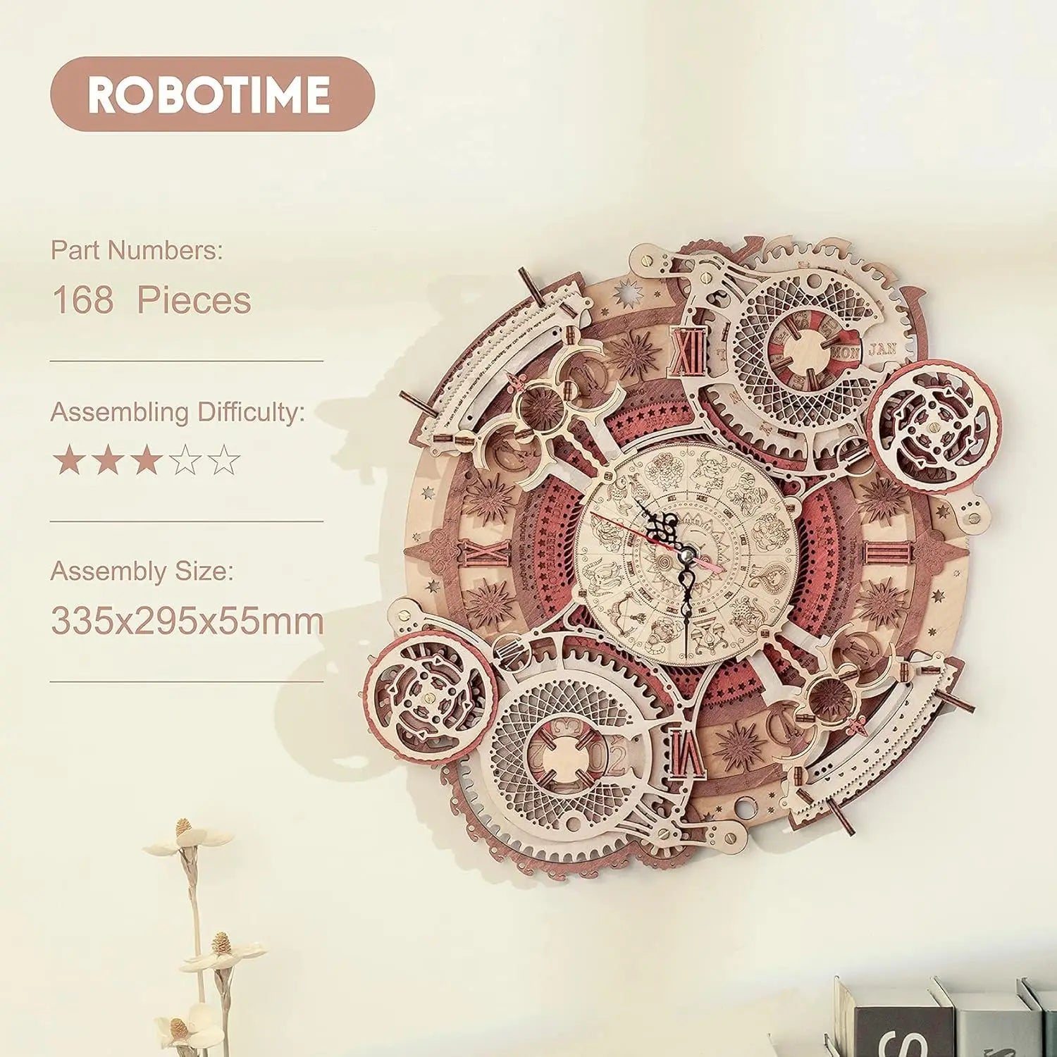 Robotime Reloj de pared Rompecabezas de madera 3D Juego de madera Kits de construcción mecánica Juego de rompecabezas de madera Regalo para niños El mejor regalo de Navidad