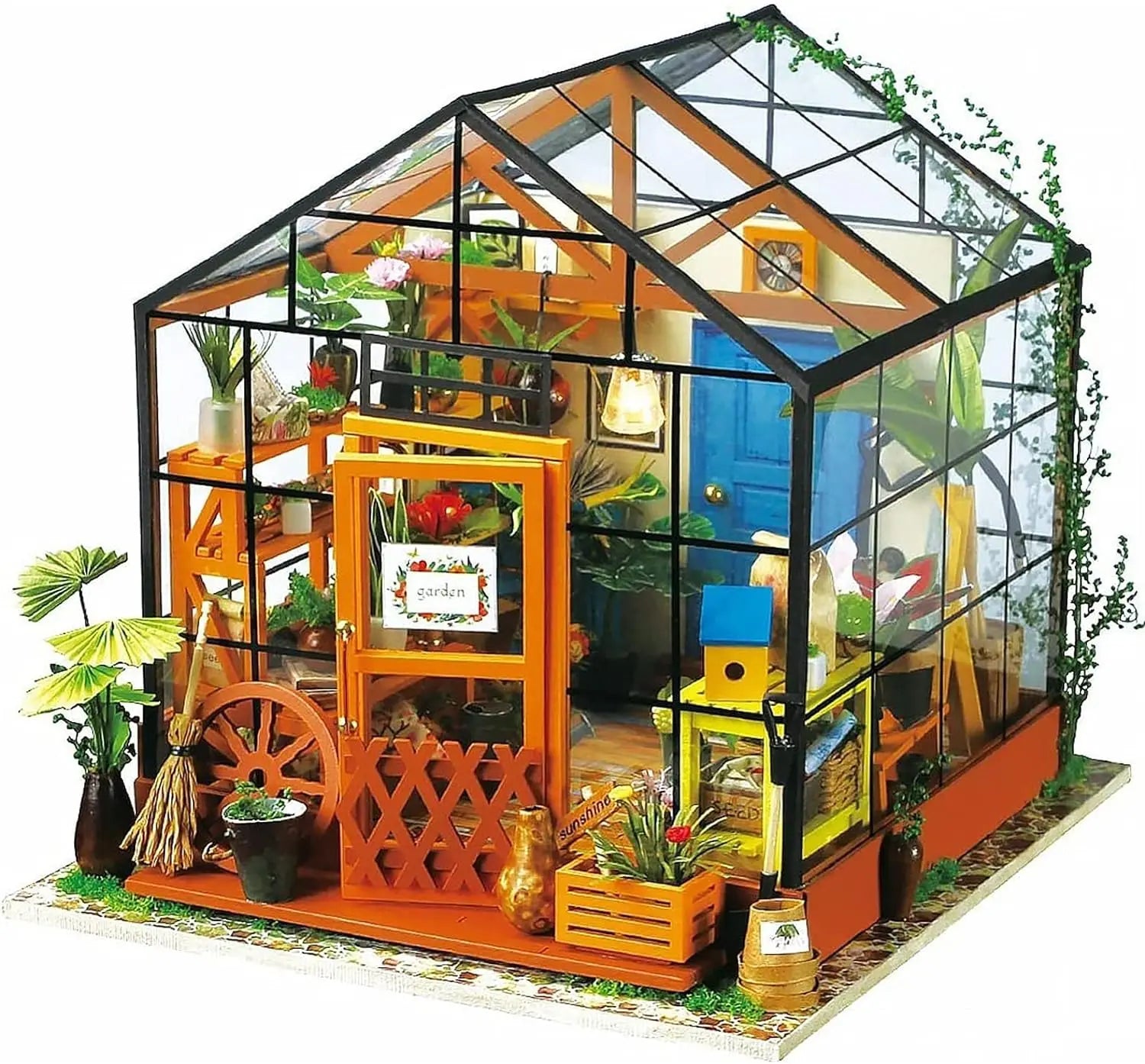 Robotime Mini casa verde Casa de flores de Cathy Casa de muñecas DIY Kit de muebles en miniatura de madera con LED Los mejores regalos de cumpleaños
