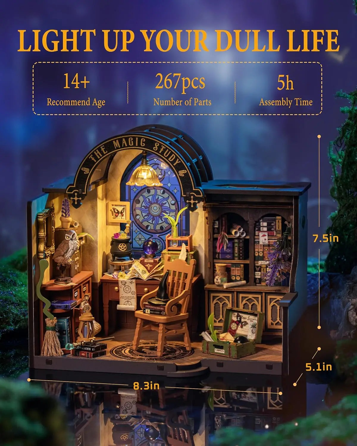 Robotime-Kit de casa en miniatura DIY, kit de estudio mágico con LED y muebles, Kit de construcción de modelo de casa de muñecas de madera, regalo para adultos