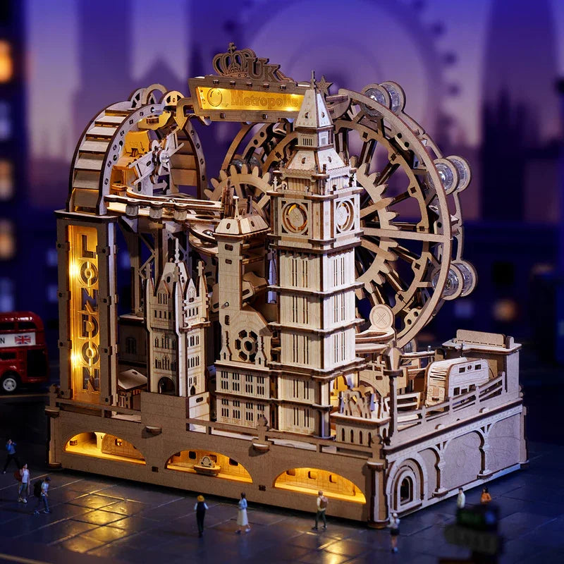 Robotime-rompecabezas de madera 3D, Kit de construcción de mármol, modelo de ciudad de Londres con luces, rompecabezas mecánico DIY para adultos y adolescentes