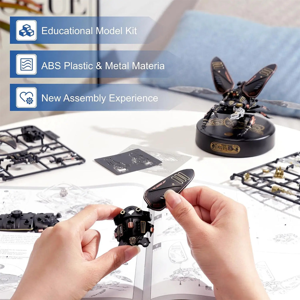 Robotime Rokr-rompecabezas 3D de Metal Stag Beetle, juegos de estilo Punk, regalo de cumpleaños, diseño mecánico de fácil montaje, Juguetes DIY, MI03
