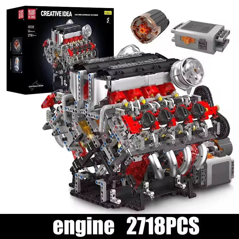 Mould King-juego de ensamblaje de motor V8, F488 supercoche