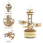 Robotime Roker-rompecabezas de madera 3D para adultos, Kit de modelo de caja Musical DIY para construir un Kit de construcción de autoensamblaje, torre de Control de avión