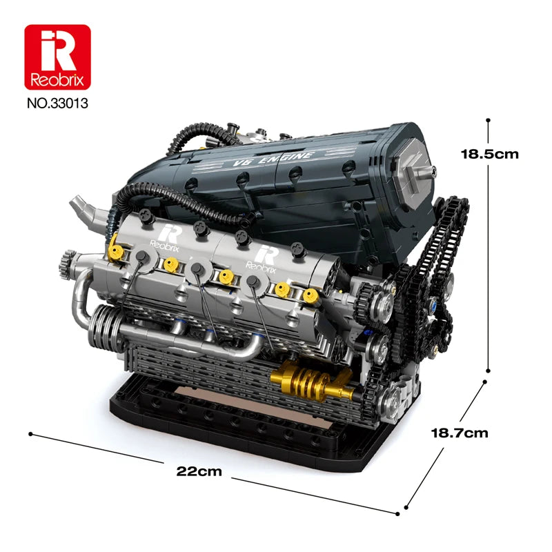 Set de Bloques de Construcción de Motor V6 con Soporte, Adorno Coleccionable para Escritorio