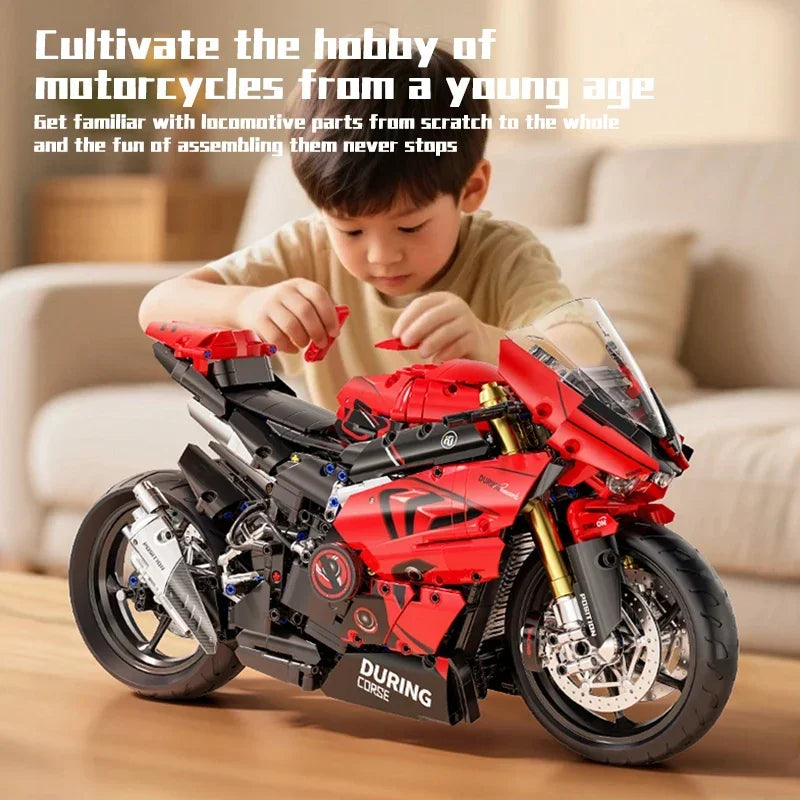 ToylinX-Juego de bloques de construcción de motocicletas 1:5, 2024 Uds., modelo de súper moto de carreras técnicas