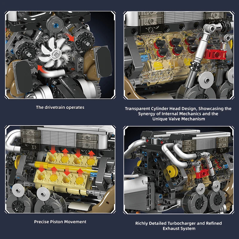 Mould King-bloques de construcción de piezas de coche técnico, motor W16 para BGT, supercoche