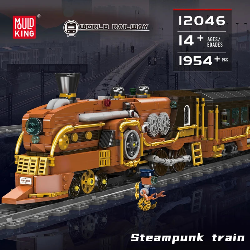 Mould King 12046 Tren técnico de juguete, tren Steampunk motorizado