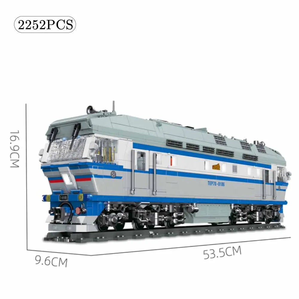 Jiestar JJ9259 Locomotora Diésel TEP70 Tren Ferroviario con Luz, Kit de Construcción de Modelos