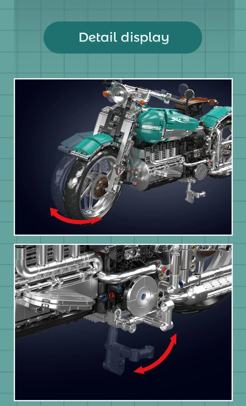 Mould King 23004 juguetes de coche técnico, conjunto de bloques de construcción de motocicleta American Cruise
