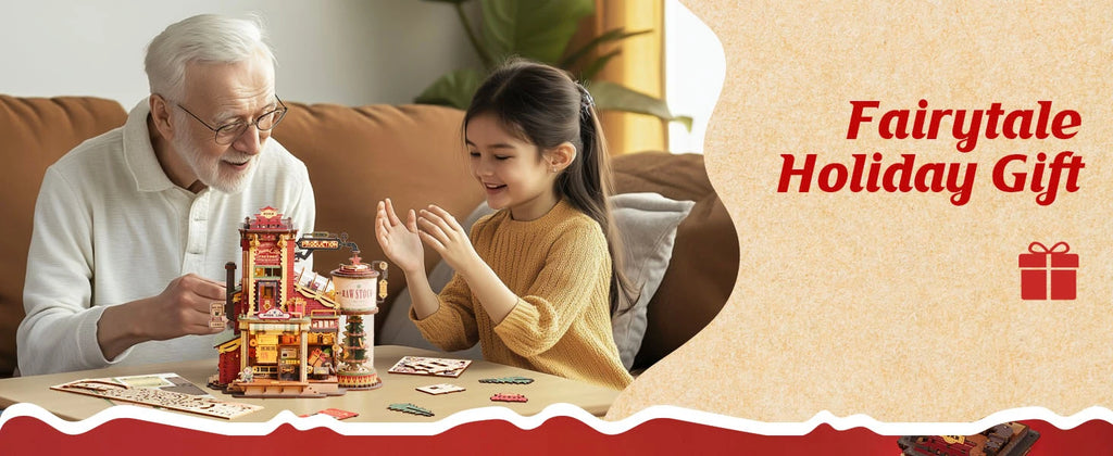 Robotime Rokr Caja de música de madera Fábrica de regalos de sueños de Navidad Rompecabezas de madera 3D Kits de modelos de madera Construye los mejores regalos para niños y adultos
