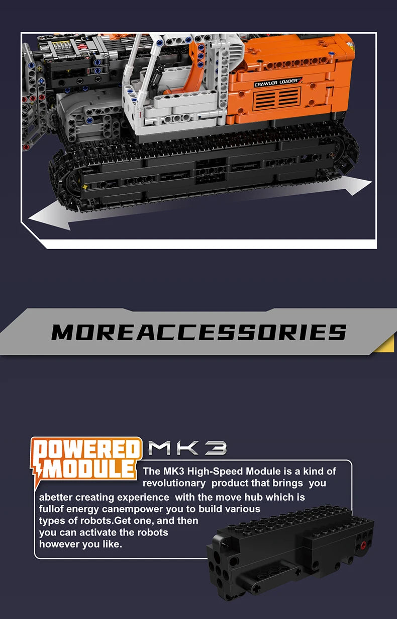 Mould King- ensamblaje de modelo de cargador motorizado, camión