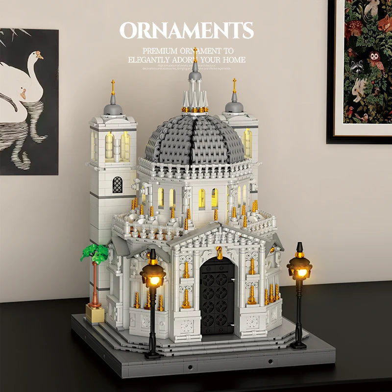 Juego de bloques de construcción de iglesia de Venecia, modelo de punto de referencia arquitectónico con luces LED