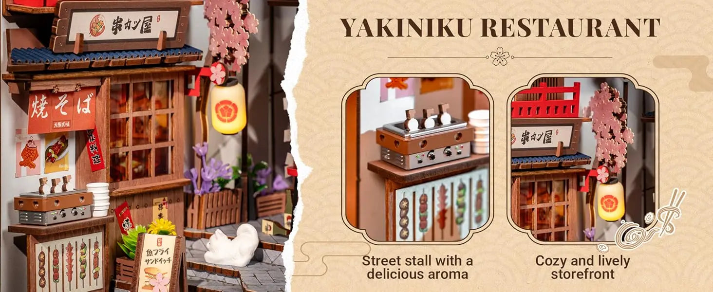 Robotime Sakura Wine Alley DIY Booknook con luces DIY casa de muñecas en miniatura Kit 3D rompecabezas de madera sujetalibros estantería decoración regalo