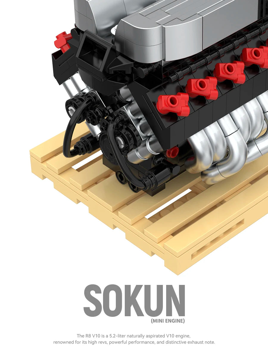 Bloques de Construcción de Motor R8V10, 392 Piezas, PB8869D, Superauto Técnico SOKUN, Ladrillos Decorativos de Motor de Vehículo