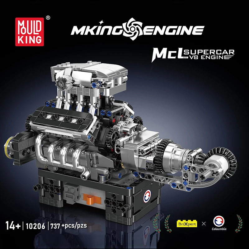 Mould King 10206, pieza técnica de coche, juguetes, coche deportivo motorizado MCL V8, bloques de construcción de motor