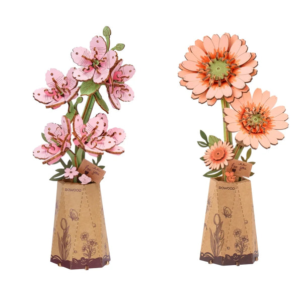 Robotime DIY flor de madera polilla púrpura flor de orquídeas tulipán rosa manzanilla artesanías flor de madera regalo para mamá esposa amigos
