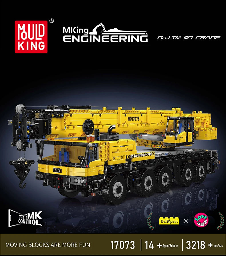 Mould King 17073 17074 coche técnico de juguete Control remoto LTM 1110 grúa montaje de bloques de construcción