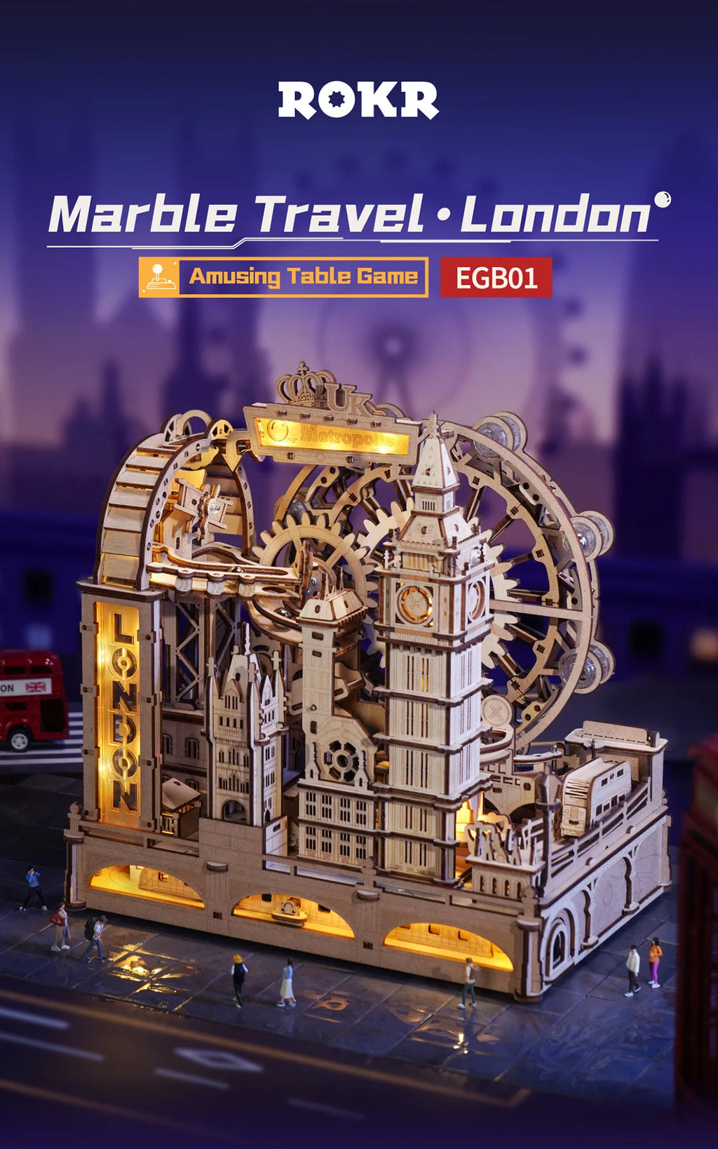 Robotime-rompecabezas de madera 3D, Kit de construcción de mármol, modelo de ciudad de Londres con luces, rompecabezas mecánico DIY para adultos y adolescentes