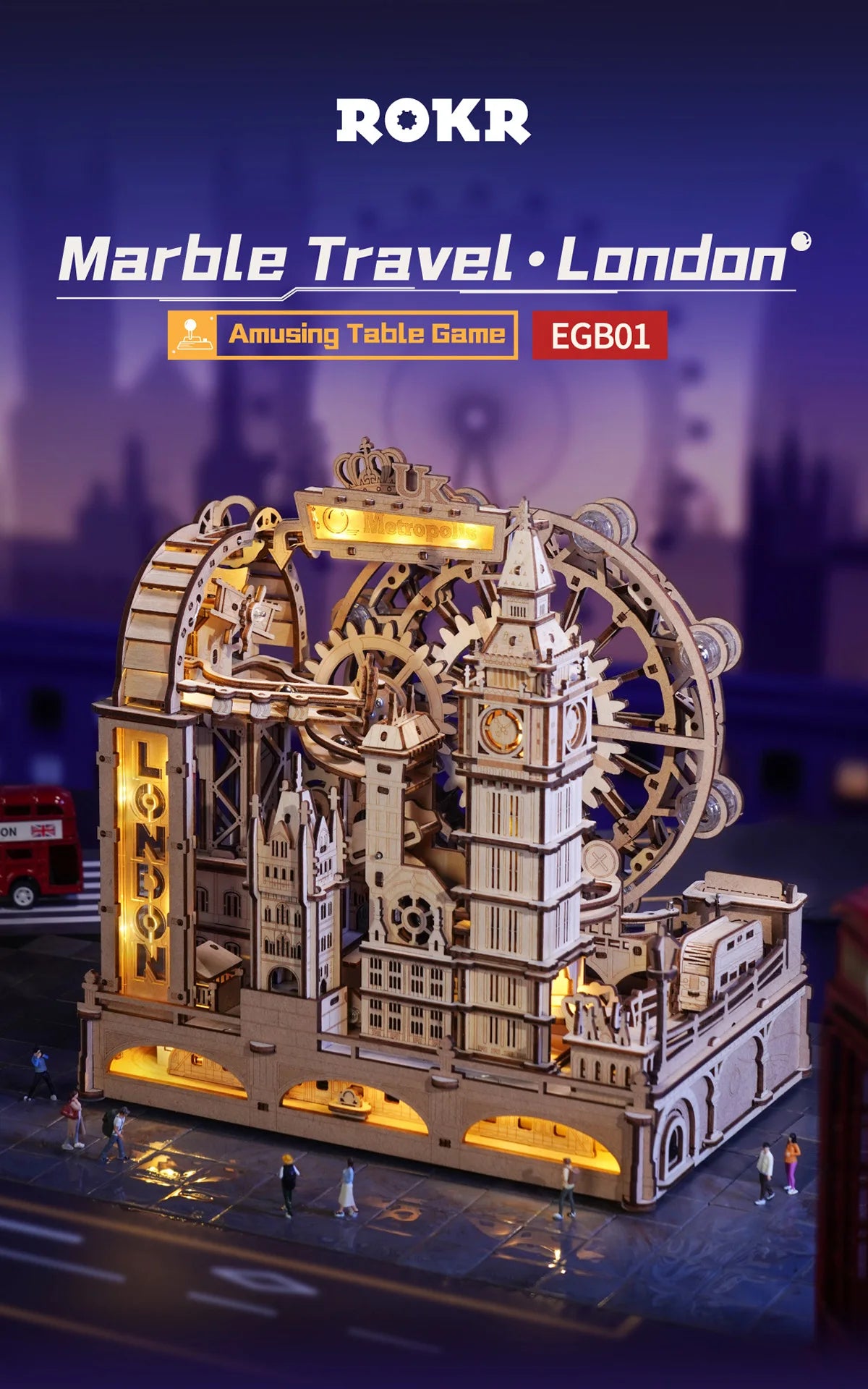 Robotime-rompecabezas de madera 3D, Kit de construcción de mármol, modelo de ciudad de Londres con luces, rompecabezas mecánico DIY para adultos y adolescentes