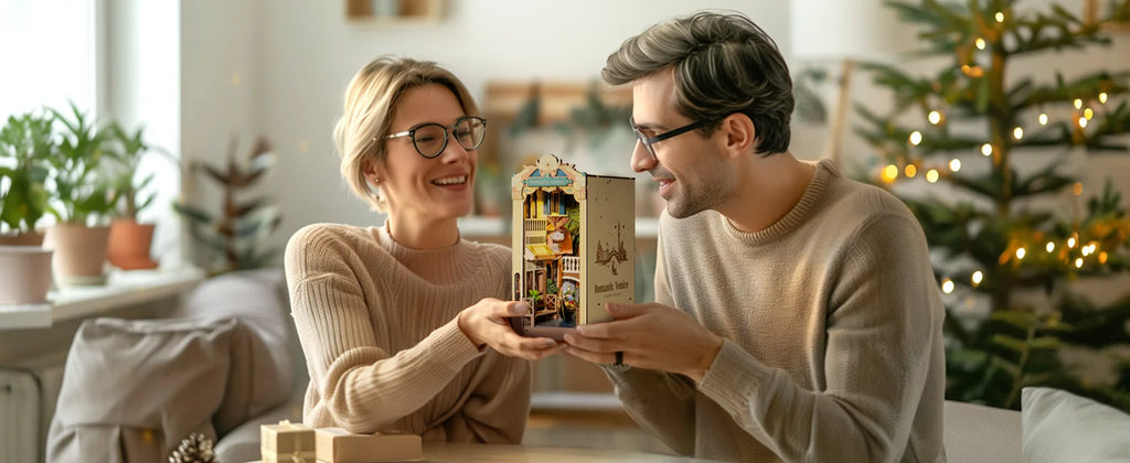Kits Robotime Book Nook, Venecia Romántica con Luces LED, Rompecabezas 3D de Madera, Sujetalibros, Casa en Miniatura para Adultos