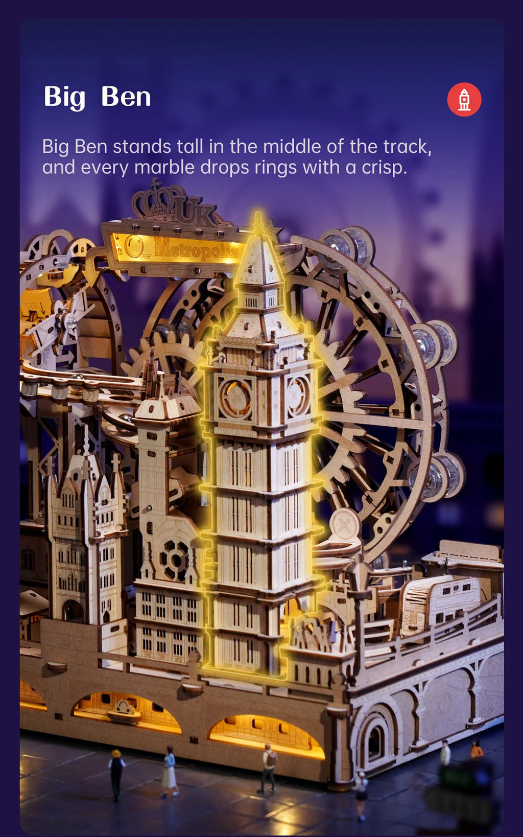 Robotime-rompecabezas de madera 3D, Kit de construcción de mármol, modelo de ciudad de Londres con luces, rompecabezas mecánico DIY para adultos y adolescentes