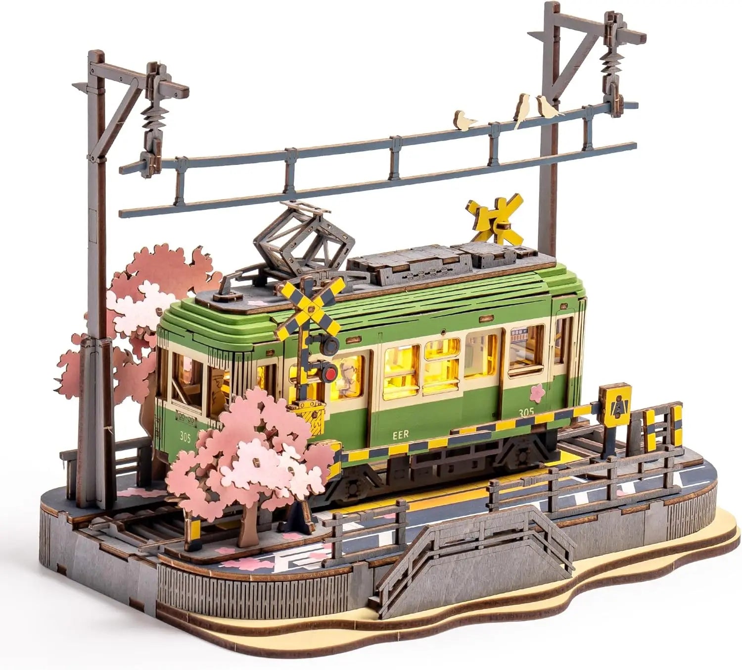 Robotime-rompecabezas 3D Sakura Journey, modelo DIY, juguete de construcción con luz LED, Kits de artesanía de madera, Hobby de Tram para niños, regalo de rompecabezas