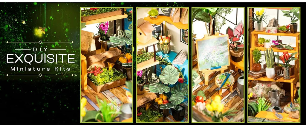 Robotime Mini casa verde Casa de flores de Cathy Casa de muñecas DIY Kit de muebles en miniatura de madera con LED Los mejores regalos de cumpleaños