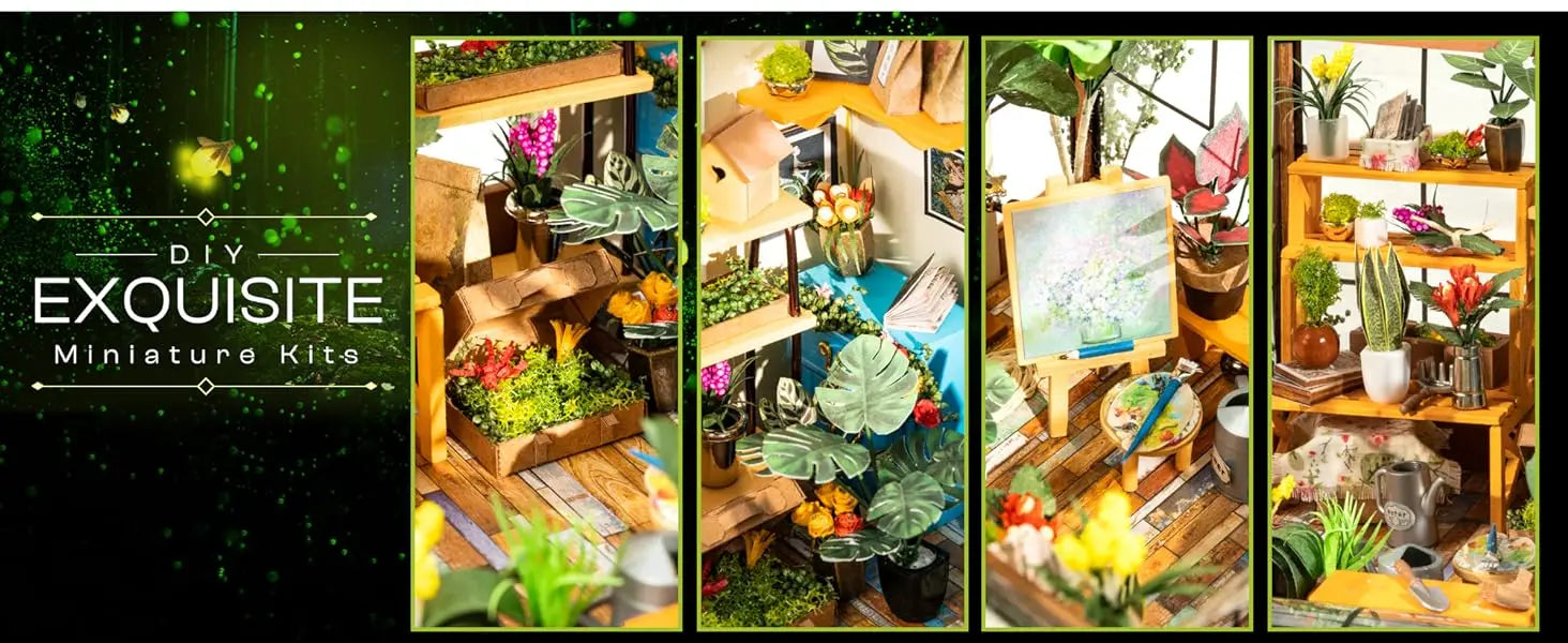 Robotime Mini casa verde Casa de flores de Cathy Casa de muñecas DIY Kit de muebles en miniatura de madera con LED Los mejores regalos de cumpleaños