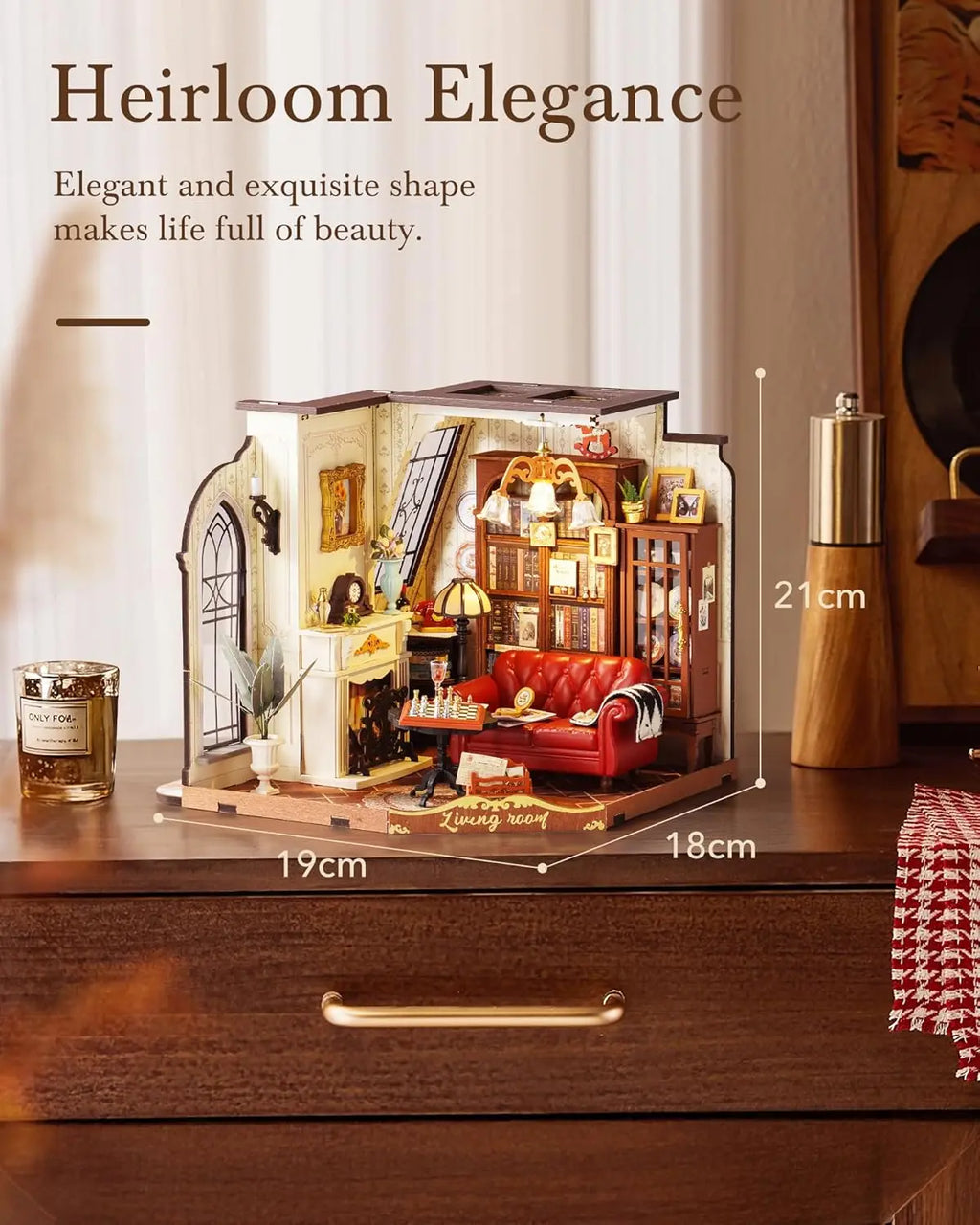 Robotime Rolife Catherine's Living Room DIY Kit de casa en miniatura Kit de construcción de modelo de casa de muñecas de madera con LED y muebles DG175