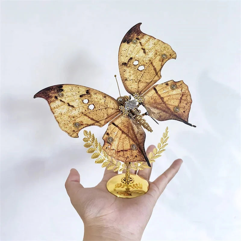 Kit de modelo de rompecabezas de Metal 3D con mariposa y hoja muerta Steampunk