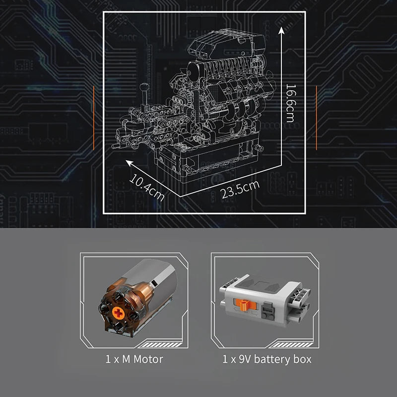 Mould King 10225, juguetes de motor técnico, conjunto de bloques de construcción de motor motorizado V8